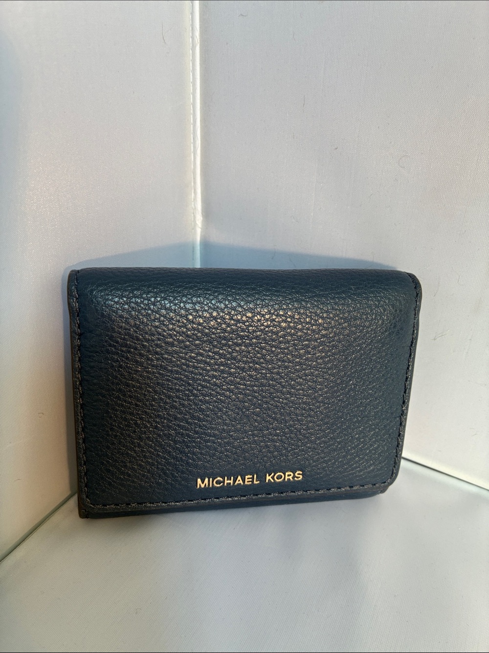 Michael Kors Black Pebbled Leather Card Case with Gold Logo